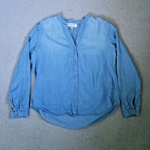 Cloth & Stone Anthropologie Denim Shirt Blue Size L Chambray Smock Blouse - Picture 1 of 10